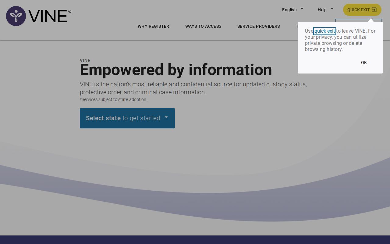 Owsley County VINE inmate check and release notification screen